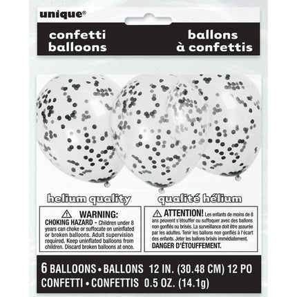 Konfetti Ballons Schwarz 40cm 6Stk