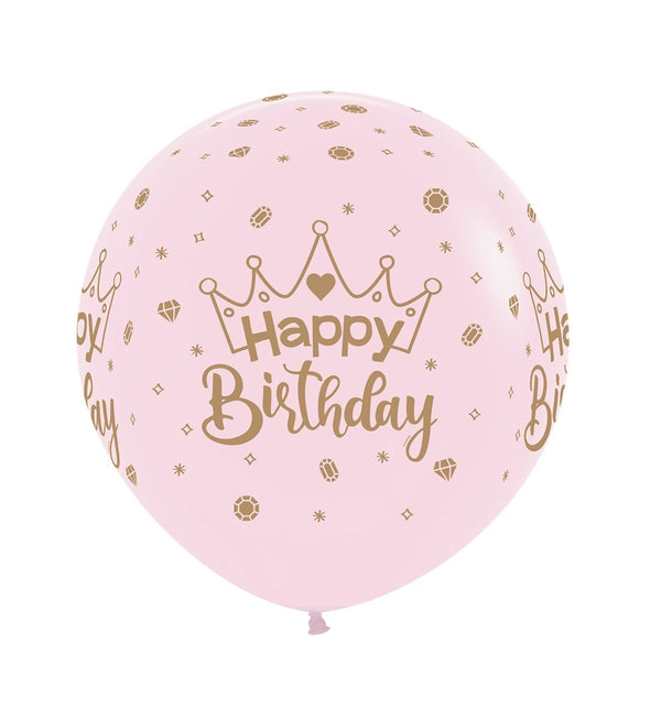 Luftballons Happy Birthday Kronen Pastell Matt Rosa 61cm 3Stk.