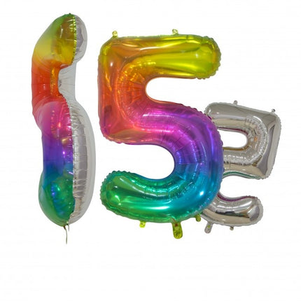 Folienballon Figur 5 Regenbogen Transparent 66cm