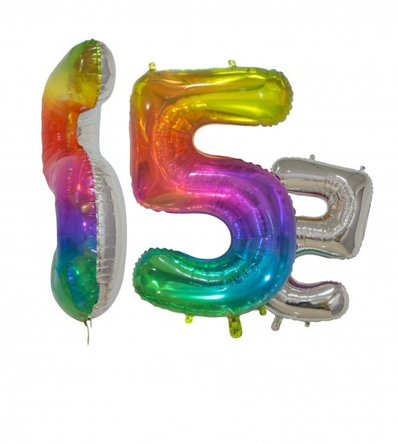 Folienballon Figur 5 Regenbogen Transparent 66cm