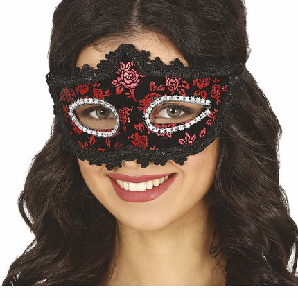 Schwarze Maske Rote Blumen