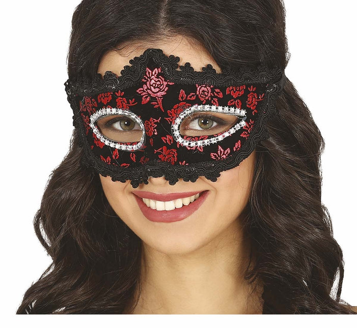 Schwarze Maske Rote Blumen