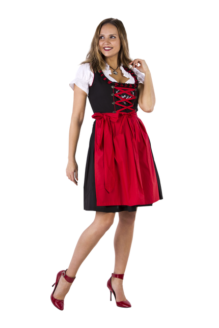 Dirndl schwarz-rot Rosen, Rüschen