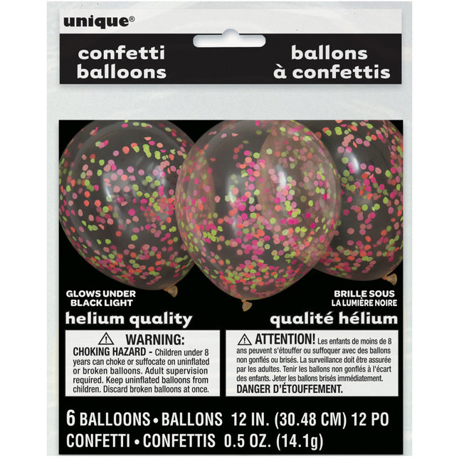 Konfetti Ballons Neonfarben 30cm 6 Stück