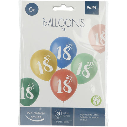 Ballons 18 Jahre Bunt 33cm 6Stk