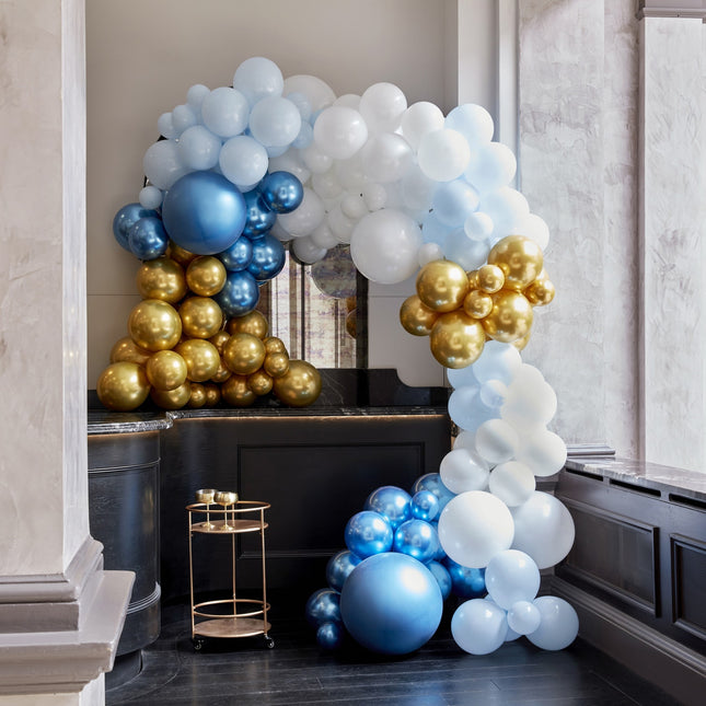 Blau Gold Ballonbogen Chrom XL DIY Set