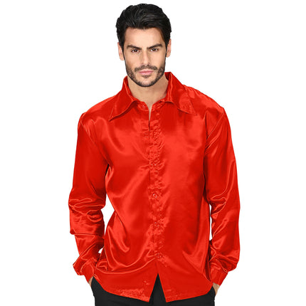 Disco 70S Bluse Rot Herren Satin