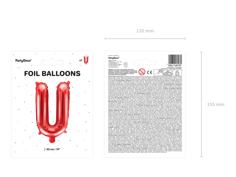 Folienballon Buchstabe U Rot Leer 35cm