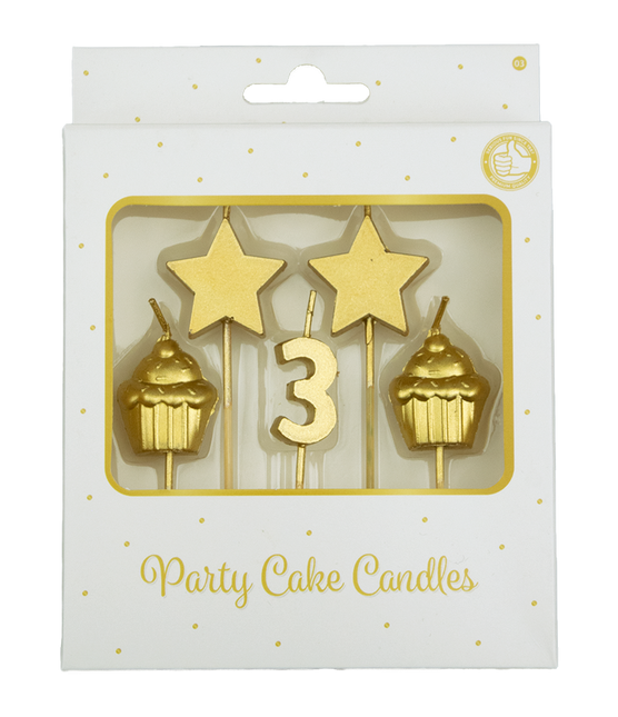 Kerzen 3 Jahre Cupcake Gold 17,5cm