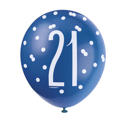 Ballons 21 Jahre Dots Blau 30cm 6Stk