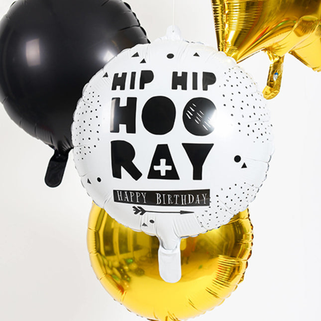 Heliumballon Hip Hip Hooray Schwarz Weiß Leer 45cm