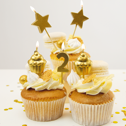 Kerzen 2 Jahre Cupcake Gold 17,5cm