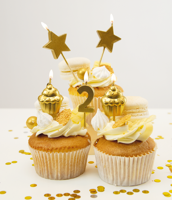 Kerzen 2 Jahre Cupcake Gold 17,5cm