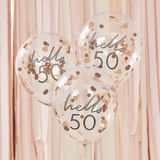 Rose Gold Konfetti Ballons 50 Jahre 30cm 5Stk