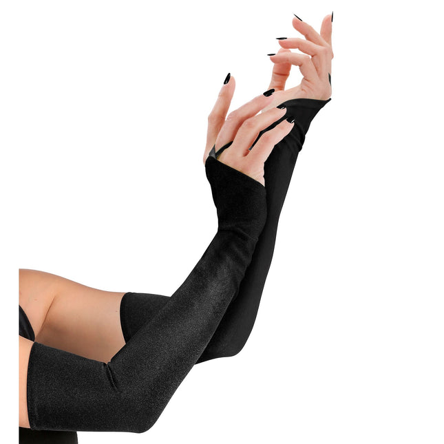 Schwarze Handschuhe Fingerlos Satin