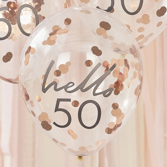 Rose Gold Konfetti Ballons 50 Jahre 30cm 5Stk