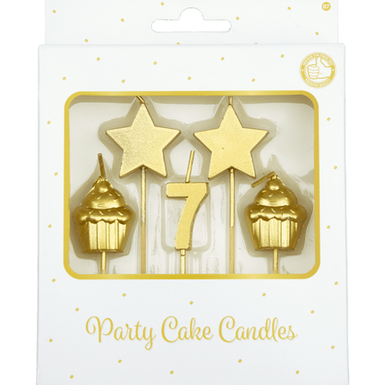 Kerzen 7 Jahre Cupcake Gold 17,5cm