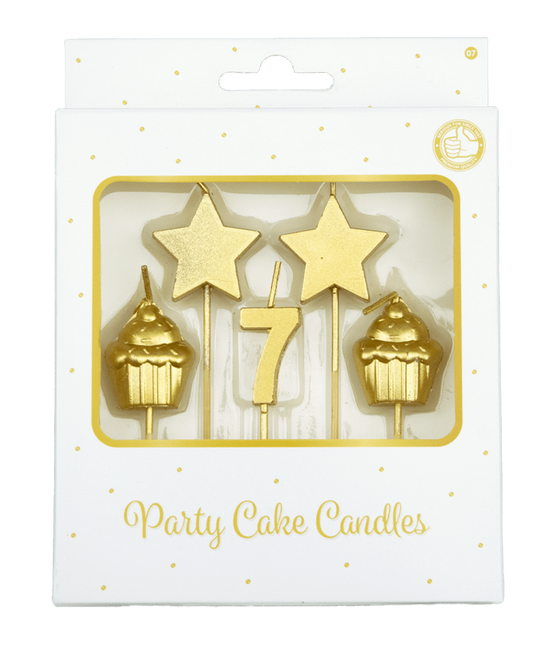 Kerzen 7 Jahre Cupcake Gold 17,5cm