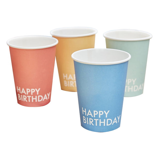 Bunte Happy Birthday Becher 266ml 8 Stück