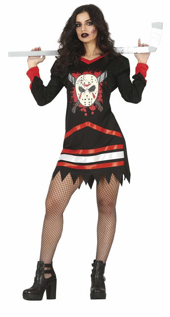 Eishockey Halloween Kostüm Damen Rot Schwarz