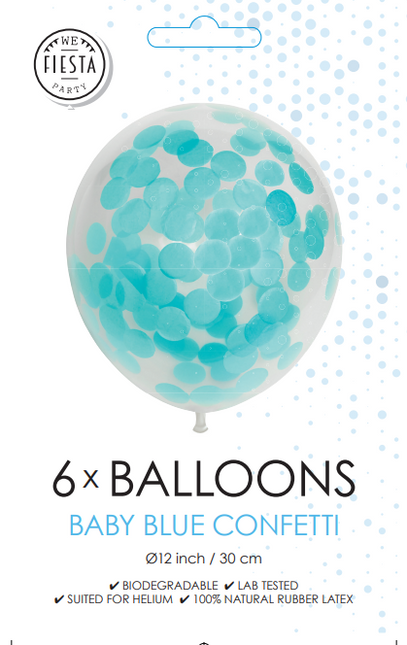Konfetti Luftballons Hellblau 30cm 6Stk