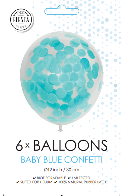 Konfetti Ballons Hellblau 30cm 6Stk