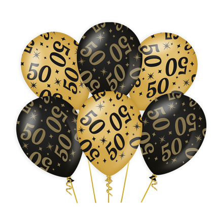 Ballons 50 Jahre Gold Schwarz 30cm 6 Stk.