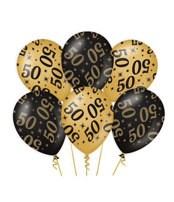 Ballons 50 Jahre Gold Schwarz 30cm 6Stk