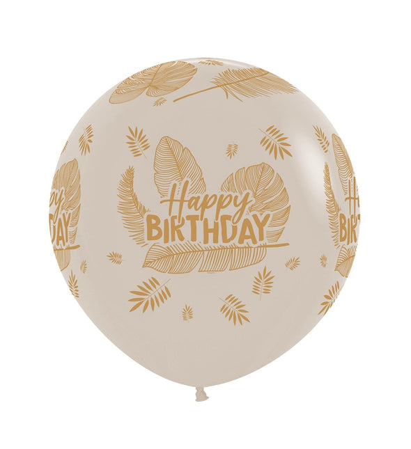 Ballons Happy Birthday Tropische Blätter Weißer Sand 61cm 3Stk.