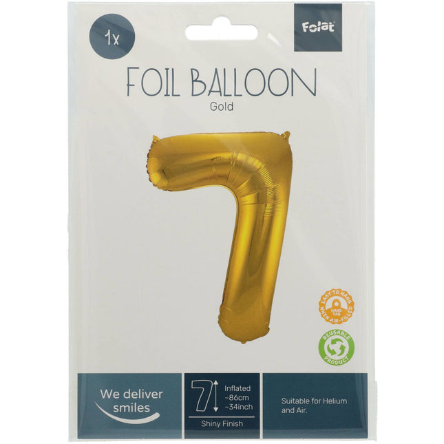 Folienballon Figur 7 Gold Metallic XL 86cm leer