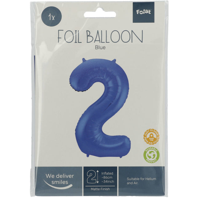 Folienballon Figur 2 Matt Blau XL 86cm leer