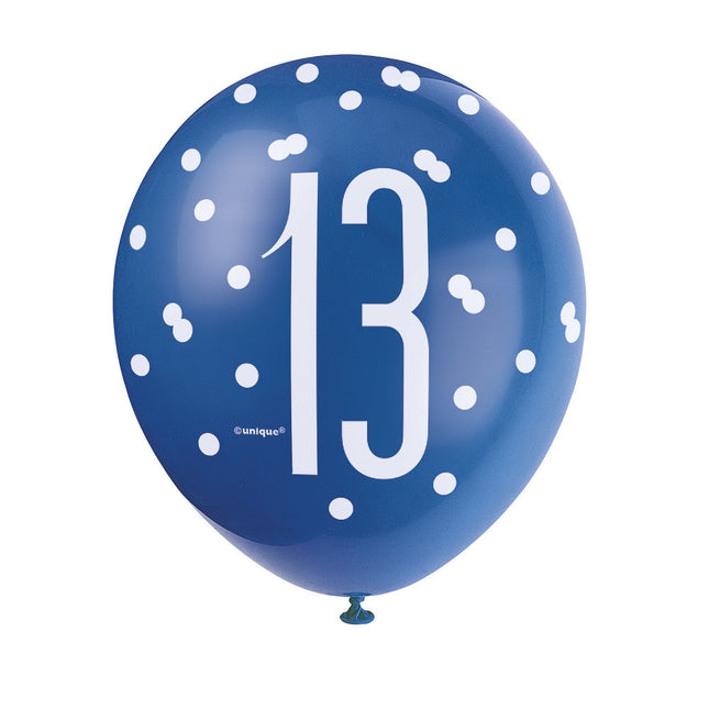 Luftballons 13 Jahre Dots Blau 30cm 6Stk
