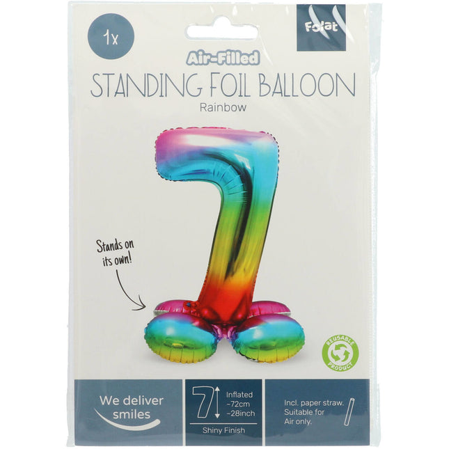 Folienballon Figur 7 Regenbogen mit Ständer 72cm