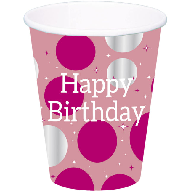 Happy Birthday Becher Rosa 250ml 8 Stück