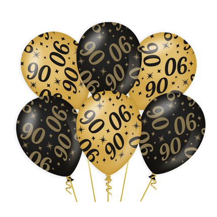 Ballons 90 Jahre Gold Schwarz 30cm 6Stk