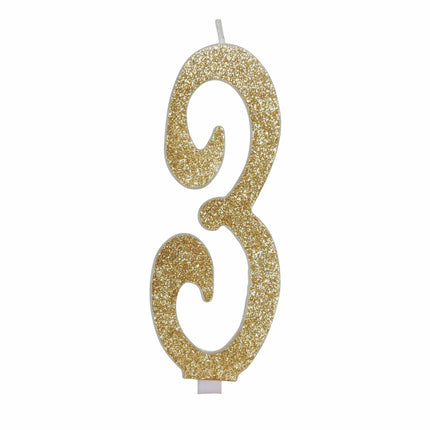 Goldene Kerze 3 Jahre Glitzer 12,5cm