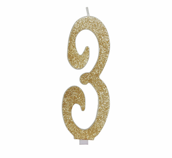 Goldene Kerze 3 Jahre Glitzer 12,5cm