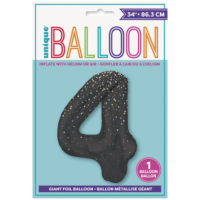 4 Jahre Figur Ballon Black Dots 86cm