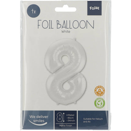 Folienballon Figur 8 Matt Weiß XL 86cm leer