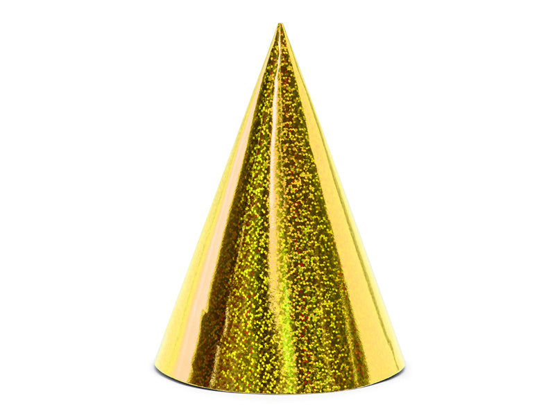 Gold Party Hüte Holographisch 16cm 6Stk