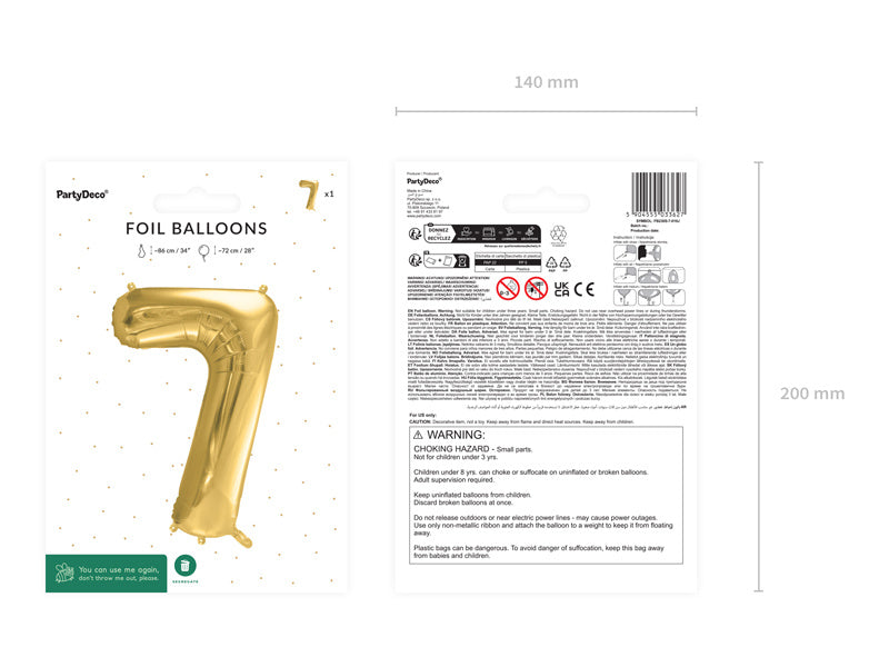 7 Jahre Figur Ballon Gold Leer 72cm