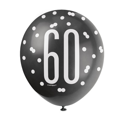 Ballons 60 Jahre Dots Schwarz 30cm 6Stück