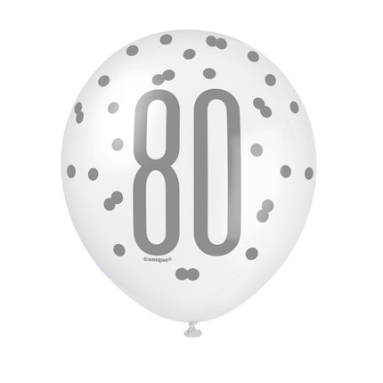 Ballons 80 Jahre Dots Schwarz 30cm 6Stück