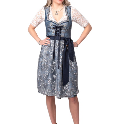 Blau Silber Dirndl Kleid Oktoberfest Damen 2 Stück