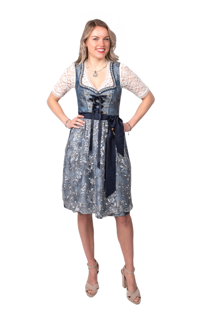 Blau Silber Dirndl Kleid Oktoberfest Damen 2 Stück