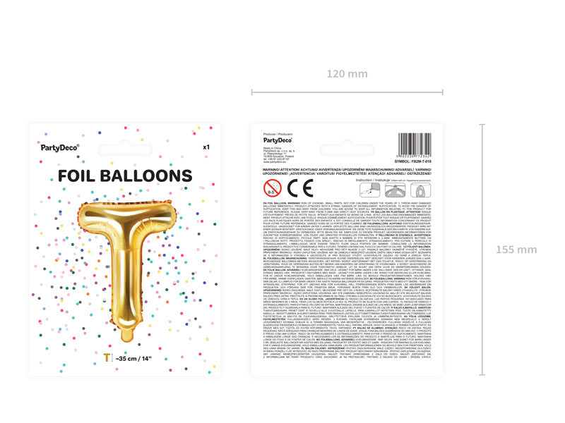 Folienballon Buchstabe T Gold Leer 35cm