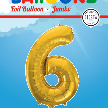 Folienballon Figur 6 Gold XL 86cm leer