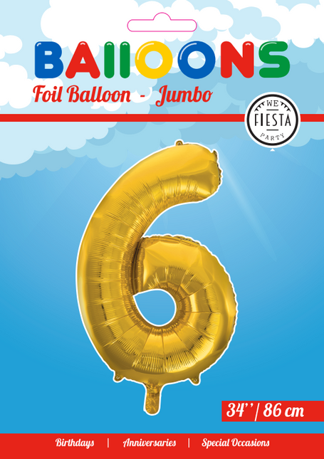 Folienballon Figur 6 Gold XL 86cm leer