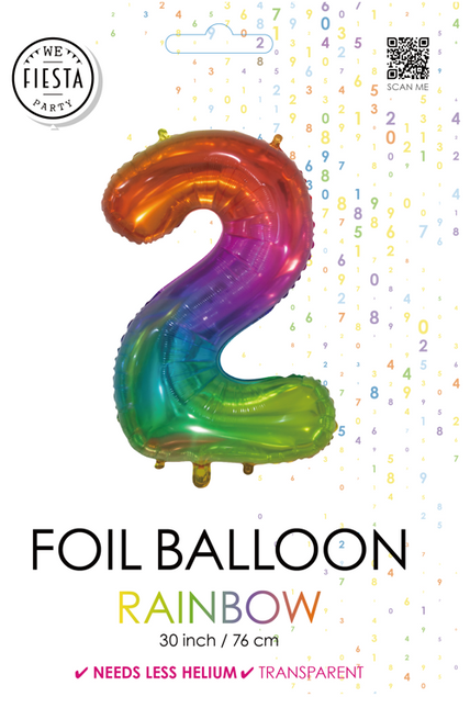 Folienballon Figur 2 Regenbogen Transparent 66cm