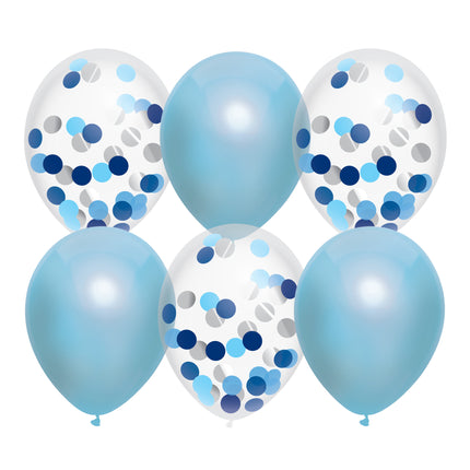 Geburt Ballons Junge Konfetti Blau 30cm 6Stk